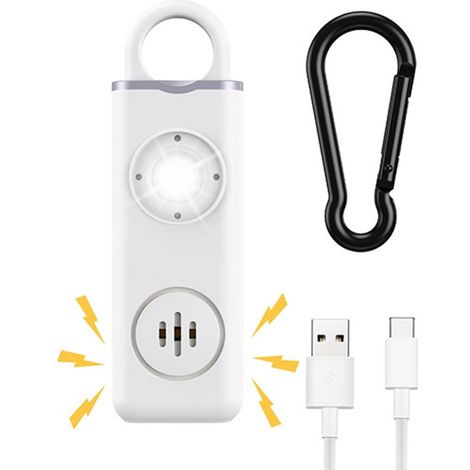 Persönlicher Selbstverteidigungs-Sicherheitsalarm-Schlüsselanhänger (weiß, 130 dB), wiederaufladbarer Alarm mit LED-Blitzlicht für Frauen und Mädchen. (1/5)