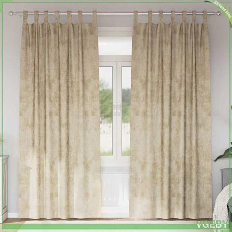 Rideaux en velours - FAFEISY - 245 x 140 cm - Crème - Vendu par 2 - Occultant, isolant (1/5)