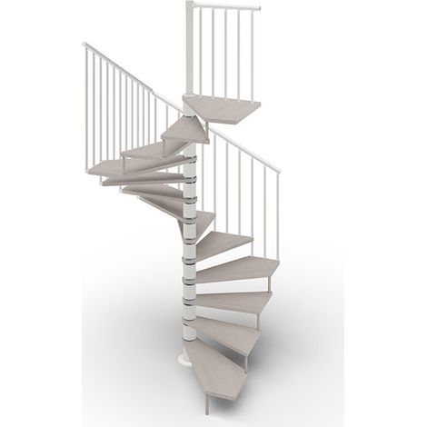 Escalier colimaçon 15 marches - Haut. à franchir 3.08 à 3.60m - Ø120cm - Trémie carrée - Structure blanche et marches grises - TEKLA120/SBMCOL-15