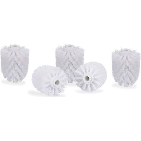 Set of 5 toilet brush heads, large toilet brushes with 12 mm thread, 8 cm diameter replacement brush heads, white (1/3)