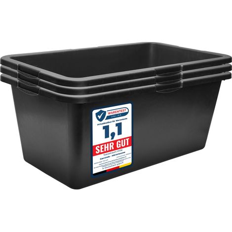 Garronda Bac à mortier rectangulaire en plastique recyclé Noir fond renforcé 60 L Lot de 3 GD-0169