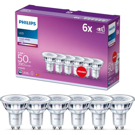 Philips LED, Faretto, 6 pz, equivalente a 50W, attacco GU10, Luce Bianca Fredda (1/4)
