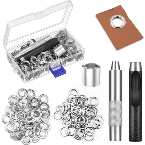 Lot de 100 œillets métalliques de 12 mm avec 3 outils, rivets perforés ronds en métal pour auvents, chaussures, rideaux, maroquinerie, vêtements, bricolage