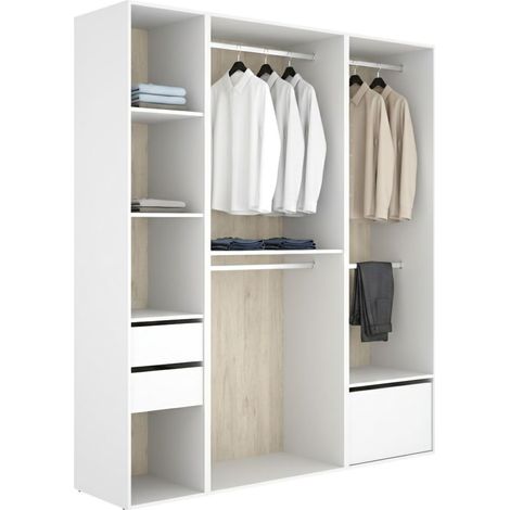 Guardarropa Grande Keener, Armario Modular, 7 Estantes, Barra Colgador, 45x205h cm Blanco