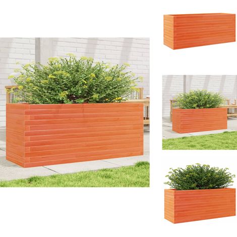 Pflanzkübel Wachsbraun 110x40x46 cm Massivholz Kiefer - Holzpflanze - Holzh Planter - Hochbeet - Blumengarten - Kübelpflanzen (1/5)