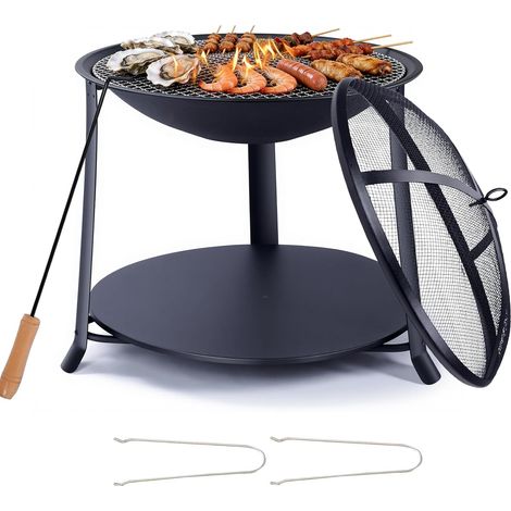 Brasero Exterieur Barbecue 55cm, Brasero de Jardin avec Pare-étincelles, Brasero Extérieur de Jardin pour Terrasse Patio Cour Camping