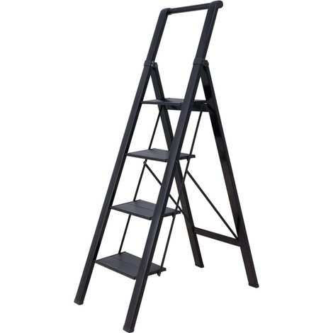 Échelle pliante robuste en aluminium avec mains courantes et quatre larges marches antidérapantes pour la maison, le bureau, la peinture et la décoration (1/5)