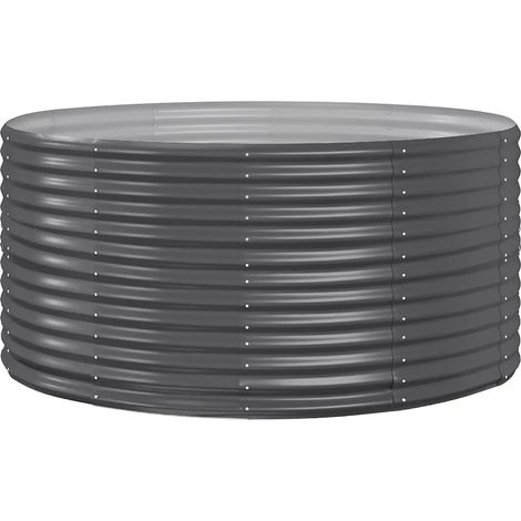 Lit surélevé de jardin rond grand espace usage extérieur 140 x 140 x 68 cm en acier galvanisé anthracite