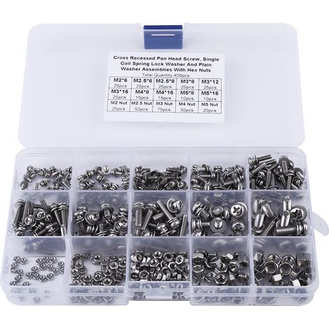 400 pièces Vis à Tête Fraisée Cruciforme M2 M2.5 M3 M4 M5 avec Écrous et Rondelles Kit (1/5)