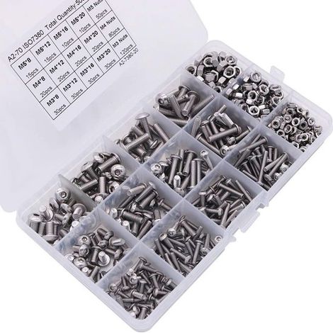 Caja con 500 piezas de tornillos y tuercas de máquina de acero inoxidable 304 M3, M4 y M5, juego con tornillos de cabeza redonda (1/5)
