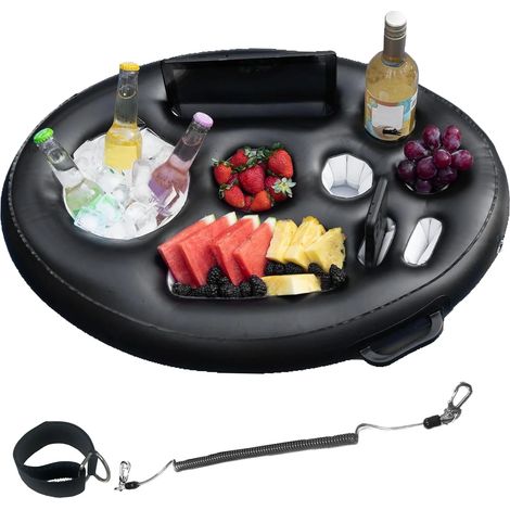 Porte-gobelets gonflable pour piscine, bar flottant à 9 trous avec corde de traction, plateau de piscine 2 en 1, porte-gobelets flottant portable pour adultes, plateau apéritif pour piscine (1/4)