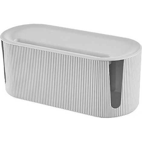 Boîte de rangement pour câbles et multiprises - 31,5 x 13,5 x 12,5 cm - Cache-câbles pour bureau, TV, ordinateur, routeur, console - Blanche - Organisateur de câbles (1/5)