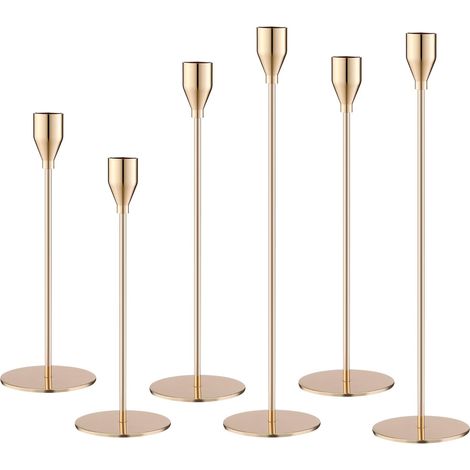 6-teiliges Kerzenständer-Set, goldfarbener, konischer Kerzenständer, Hochzeitskerzenständer, verschiedene Größen, 33/29/23 cm, Vintage-Dekoration, für romantische Abendessen, Geburtstags- und Hochzeit