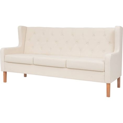 vidaXL Canapé à 3 places Tissu Blanc crème (1/5)