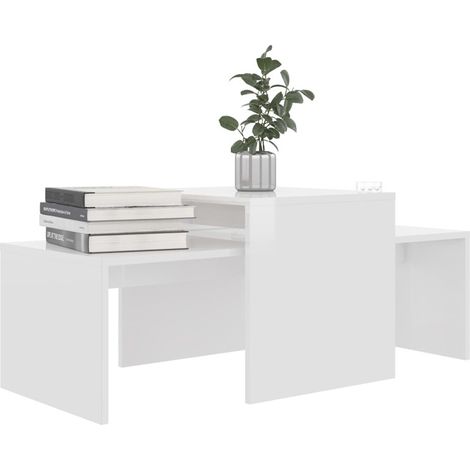 FIMEI Ensemble de tables basses Blanc brillant 100x48x40 cm Aggloméré (1/5)
