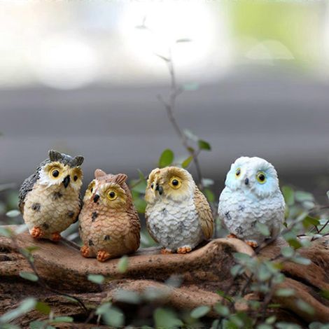 Figurine miniature de hibou en résine pour jardin féerique, mini statue d'animal, décoration de paysage (1/4)