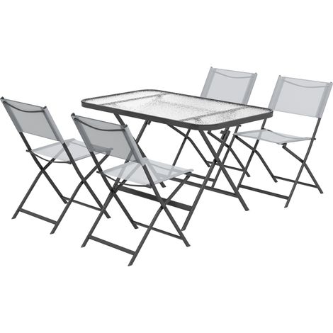 Set 5 Pezzi Tavolo e Sedie da Giardino con 4 Sedie Pieghevoli in Textilene Traspirante Grigio (1/5)