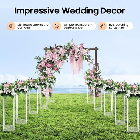 Lot de 10 vases en acrylique pour décoration de table de mariage - Hauteur : 60 cm - Socle transparent pour fêtes d'anniversaire et décorations de table de mariage - Amovibles - Coins arrondis (1/4)