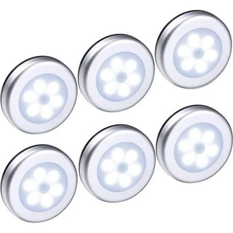 6pcs Lampe Détecteur de Mouvement, Veilleuse LED sans fil, Lampe de Placard pour escalier, placard, couloir, Argent - Lumière (1/4)