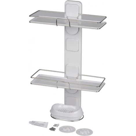 Doppia Mensola Da Bagno a Muro Organizer Verticale + Portasapone Bianco Alpina