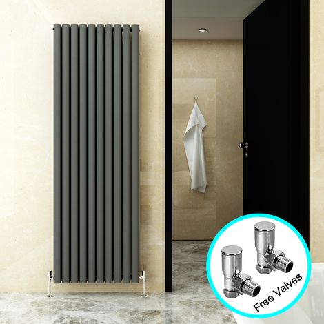 ELEGANT Vertical Designer Radiator 1800x590mm Oval Column Anthracite Double Central Heating with Free Angled Radiator Valves (1/5)