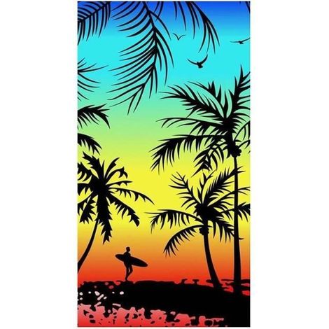 Serviette de plage - Cocotiers le soir - Microfibre - 100 x 180 cm - Séchage rapide (1/4)