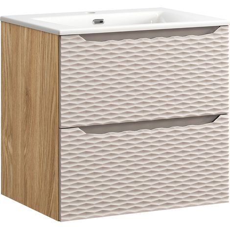 Waschtisch 60cm, Eiche mit beige, OLUO-56-BEIGE (1/5)