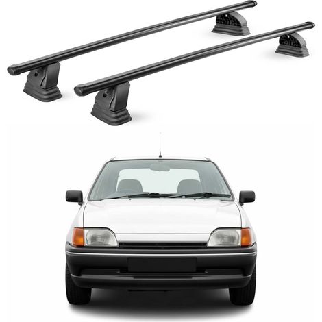 OMAC Stahl Dachträger Querträger Ford Fiesta III 1989-1997 3-Tür – TÜV / DIN 75302:2019 – Abschließbar – Max. 75 kg – 2 Stangen – Schwarz