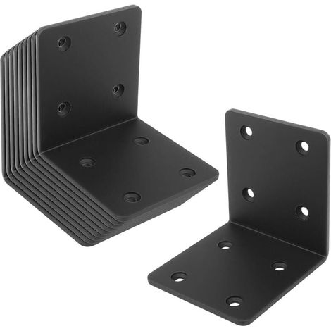 Confezione da 10 staffe di fissaggio, 70x70x50 mm, 2 mm di spessore, staffe angolari in metallo, supporti angolari in acciaio perforato nero (1/3)