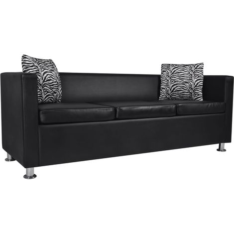 Conjunto de sofás de 2 plazas para salón interior de hogar y 3 plazas de polipiel negro 020019089