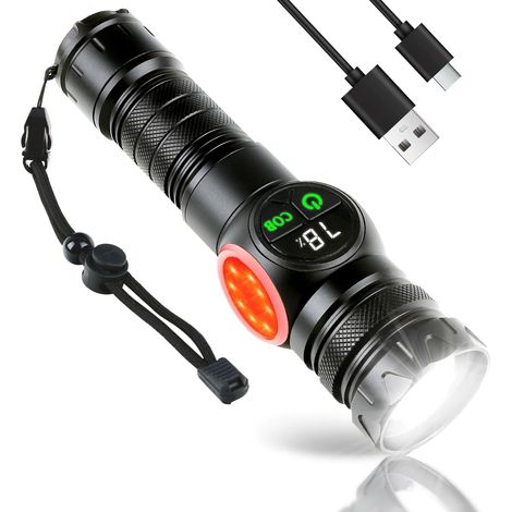 Lampe Torche LED Rechargeable 2800 Lumens,Lampe de Poche Puissante Aimantée avec Écran LCD et Feux COB Latéraux,9 Modes - Parfaite pour Camping et Urgence (1/5)