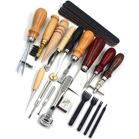 19-teiliges Set Lederhandwerks-Lochwerkzeuge, Lederarbeiten, Nähen, Schnitzen, DIY, Handarbeit, Nutenzieher (1/5)