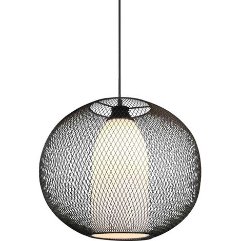 Difusor de suspensión de araña, jaula de metal redonda negra con iluminación de trío de hilo de vidrio opal (1/5)