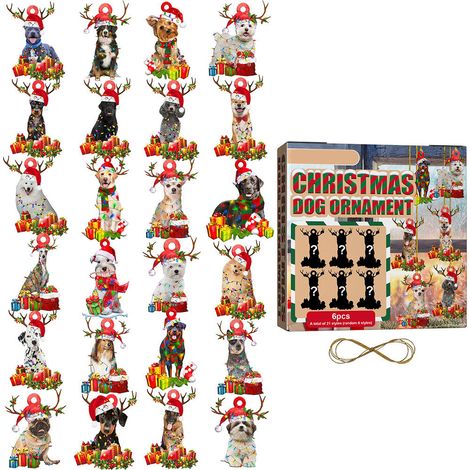 Lot de 6 ornements de Noël pour chien, décorations suspendues pour sapin, accessoires de fête, cadeaux de Noël pour enfants, filles, garçons et adultes (1/5)