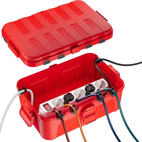 Boîte Protection Étanche IP54 Boitier Etanche Electrique Exterieur Extra Large(32x22x13cm)–Pour Multiprise Extérieure, Org. Câbles (6 Entrées/Sorties), Résistante UV/Pluie/Gel (Couleur:Rouge) (1/5)