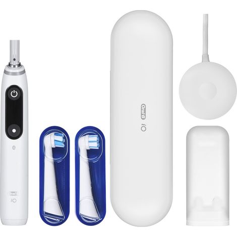 Oral-B iO 8 iO8 Elektrische Zahnbürste/Electric Toothbrush, Magnet-Technologie, 2 Aufsteckbürsten, 6 Putzmodi für Zahnpflege, Farbdisplay & Reiseetui, Designed by Braun, white alabaster (1/5)