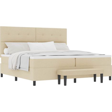 Maison Exclusive - Lit à ressorts avec tête de lit Crème 200 x 200 cm tissu (1/5)