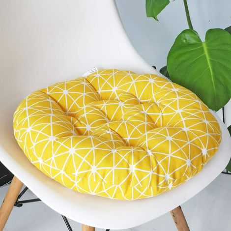 Coussin de Chaise Rond Moelleux Bohème pour Jardin, Patio, Cuisine, Bureau – Housse Siège Jaune à Carreaux, Diamètre 45 cm (1/4)