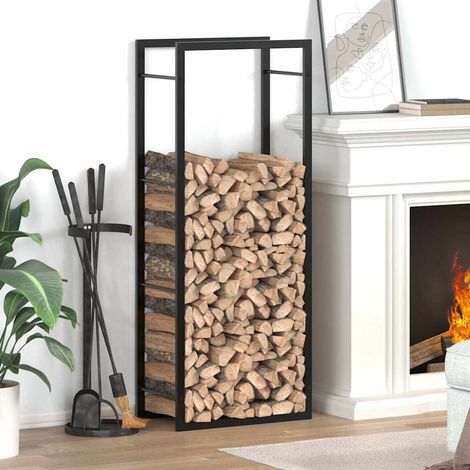 Portant de bois de chauffage- Porte-bûches -Meuble pour range bûches Noir mat 50x28x132 cm Acier 618163 (1/5)
