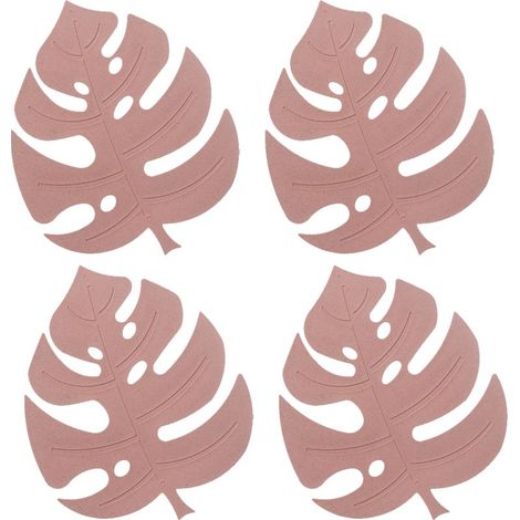 Lot de 4 dessous de plat en silicone, supports de casseroles résistants à la chaleur pour le plan de travail, dessous de plat antidérapants, set de table à motif de feuilles (rose, 2) (1/5)