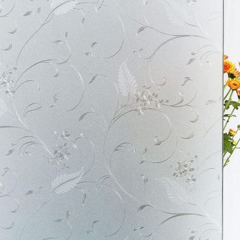Sichtschutzfolie für Fenster – Eingraviertes Blumenmuster – Statisch haftend ohne Klebstoff – Für Innentüren oder Fenster – 35 x 200 cm (1/5)