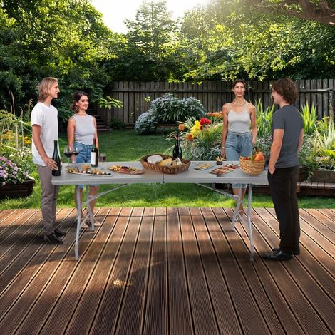 AREBOS Buffettisch klappbar 182 x 74 x 74 cm Campingtisch Partytisch Klapptisch Gartentisch für Garten Terrasse und Balkon zusammenklappbar 8 Personen Ink. Tragegriff Anthrazit