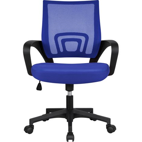 Yaheetech Chaise de Bureau Ergonomique à Hauteur Réglable Fauteuil de Bureau Inclinable Siège et Base Plus Larges avec roulettes Pivotantes Bleu