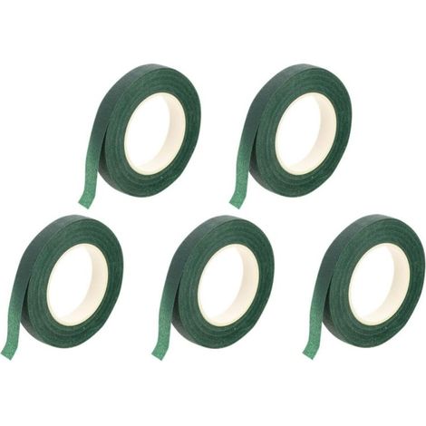 Cinta floral ancha, impermeable y de color verde para envolver y sujetar tallos, ideal para arreglos florales y paisajismo, 30 m × 1,2 cm, paquete de 5 unidades.