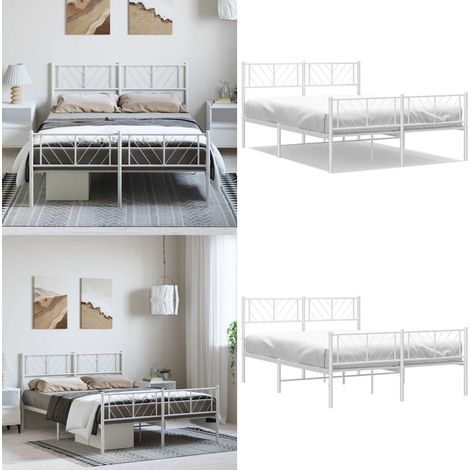 Cadre de lit métal sans matelas et pied de lit blanc 135x190 cm - Cadre De Lit Metal - Lit Double - Lit Blanc - Lit Plateforme - Meuble Chambre - Home & Living (1/5)