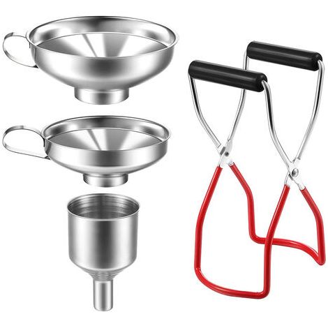 Marmeladentrichter, Packung enthält eine Glaszange/3 Edelstahltrichter/Filter, Edelstahltrichter für Flüssigkeiten oder Marmelade und eine Glashebezange (1/5)