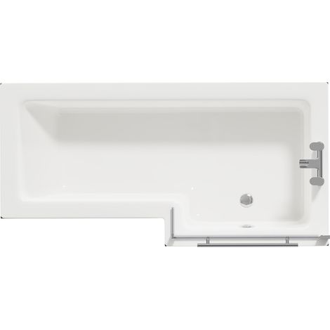 Loire 1700mm Right Hand L Shaped Shower Bath with Towel Rail Bath Screen and Gloss Grey Front and End Bath Panel (1/5)