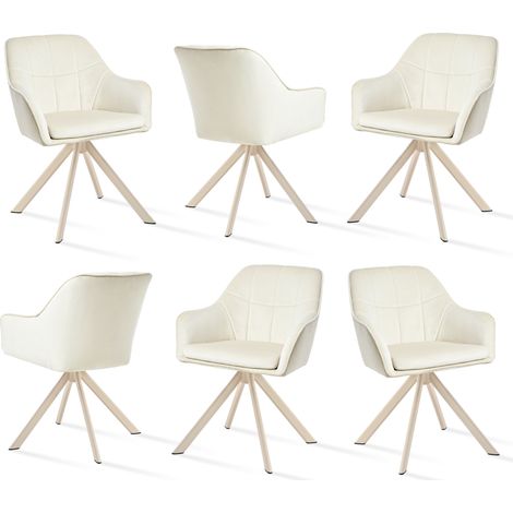 Goeurvant Chaises Pivotante Confortable avec Dossier Large et Accoudoirs Ergonomiques - Lot de 6 - Crème, pieds blancs - Velours (1/5)