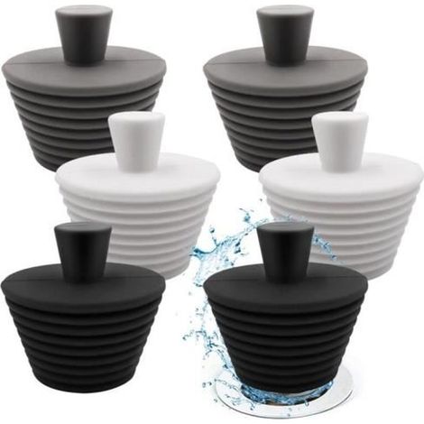 6 Pièces Bouchon Baignoire, Silicone Bouchon Lavabo pour Lavabo, Baignoire, Égouts, Salle De Bain, Cuisine(Noir/Gris/Blanc)