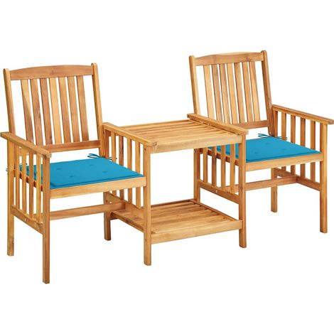 Chaises de jardin avec table à thé et coussins - Chaise d'extérieur pour terrasse/jardin Acacia solide BV211158 - BonneVie (1/5)